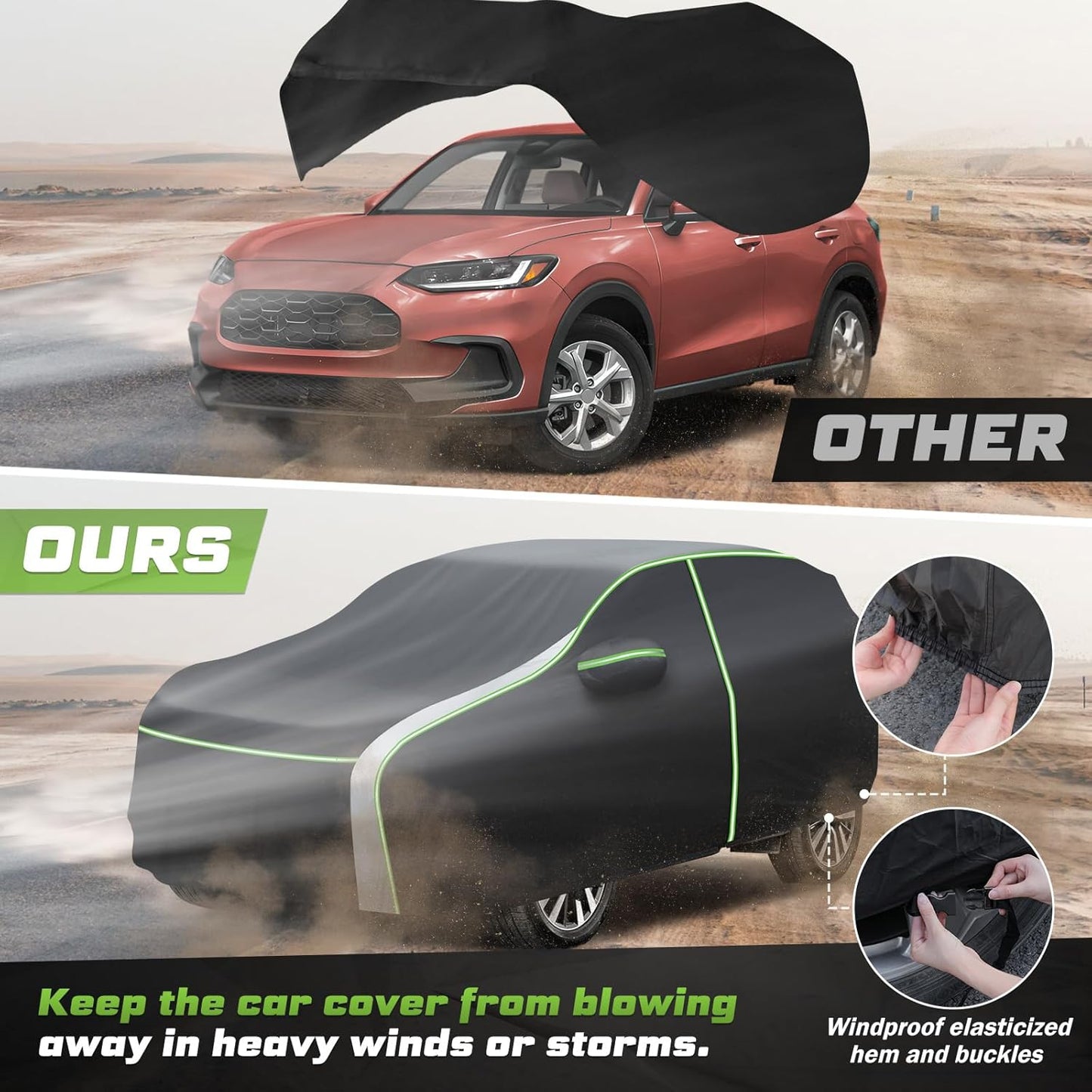 Mixsuper Liner Car Cover for Honda HR-V 1998-2026, 7 Layers Waterproof Car Cover Accessories for HRV with Zipper Door, Windproof Straps, Reflective Strips, Anti-UV, All Weather