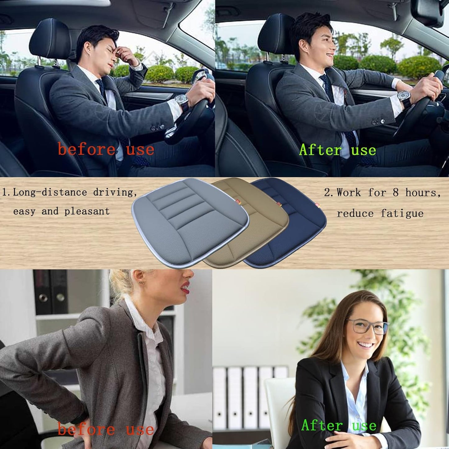 Car Seat Cushion Memory Foam Thin Seat Cushion for Car Truck Seat Driver, 20x18.5x1.2 Inches, Black