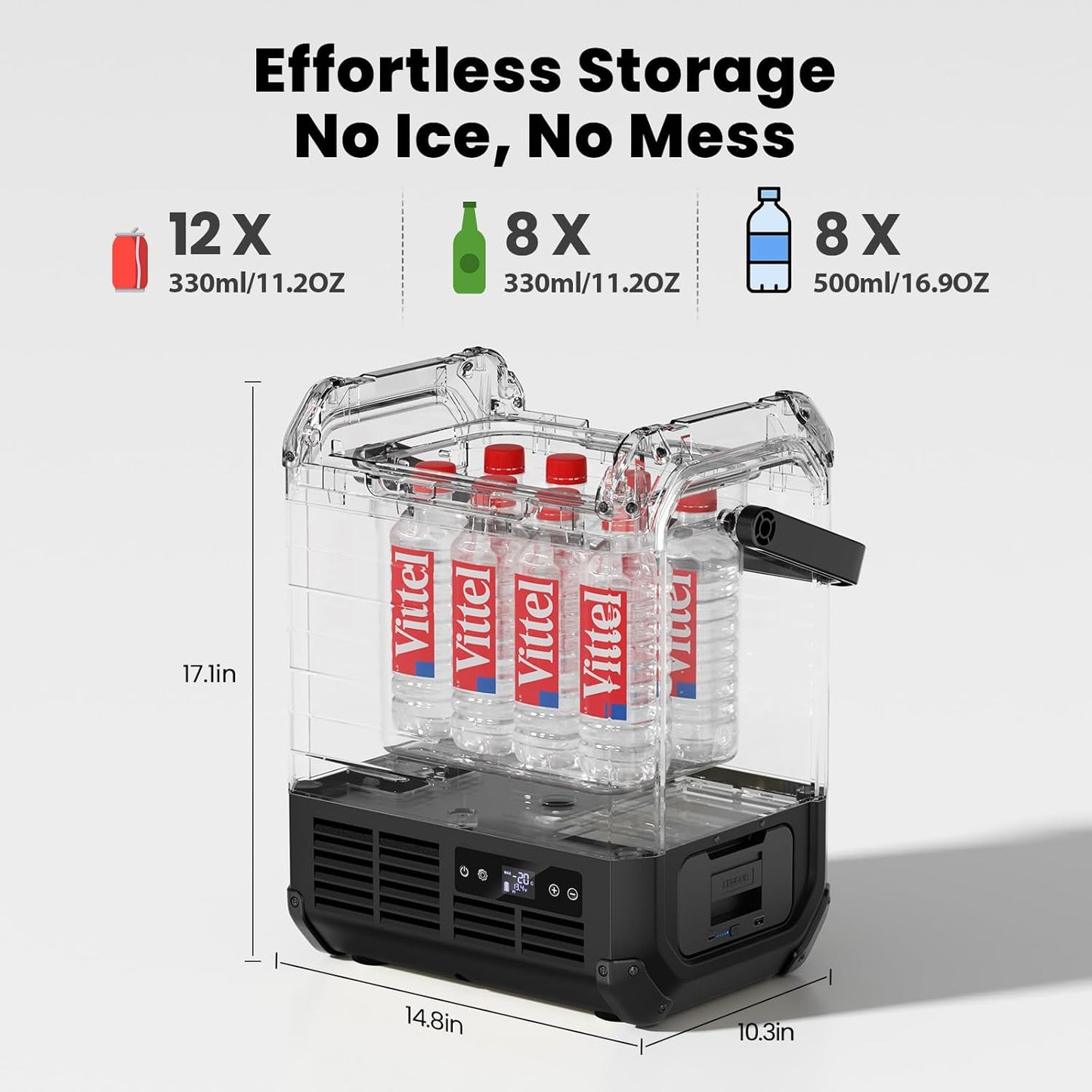EENOUR D10 12 Volt Car Refrigerator, Portable Freezer 10.6Qt/10L, Compressor Electric Cooler, -4~50℉, 12/24V DC, 110~240V AC, 12V Fridge for Camping, Road Trips, RV, Truck (Battery Included) - Black