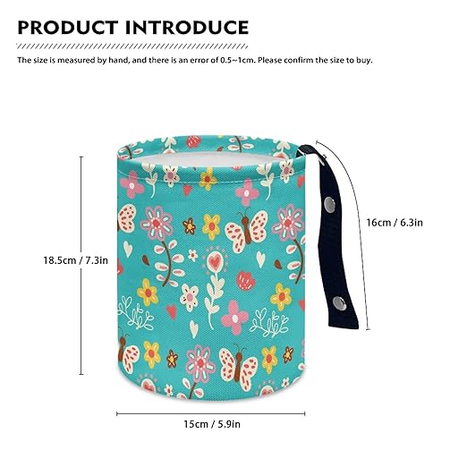 Cartoon Daisy Butterfly Car Rubbish Bag Can Reusable Hanging Auto Garbage Organization Can Bin with Adjustable Strap for Camping,Travel Accessories