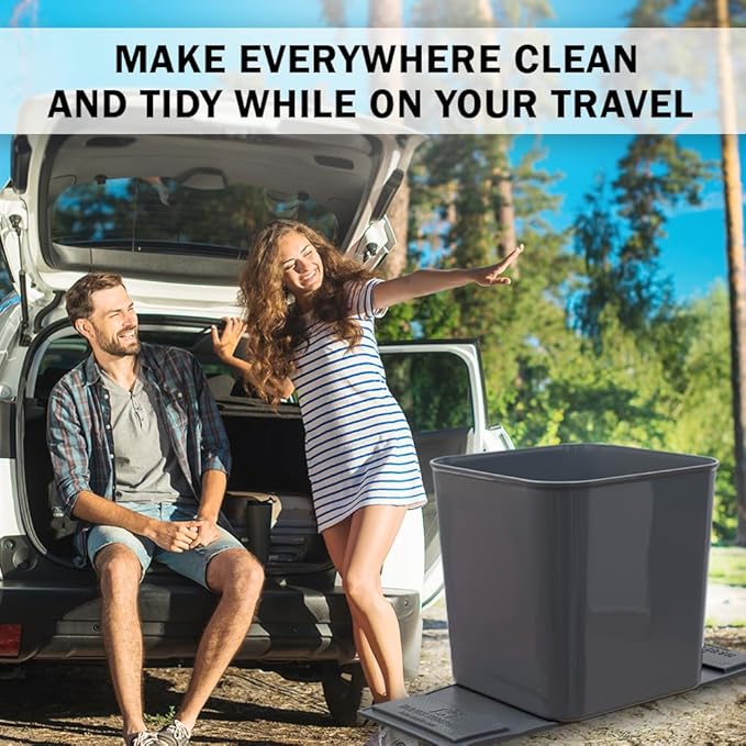 Car Trash Can ??Leakproof 1.4 Gallon Compact Garbage Bin with Stability Flap & Anti-Slip Base | Portable Trash Holder for Cars, Trucks, SUVs, Minivans ??Includes Trash Bags (Grey, Large)