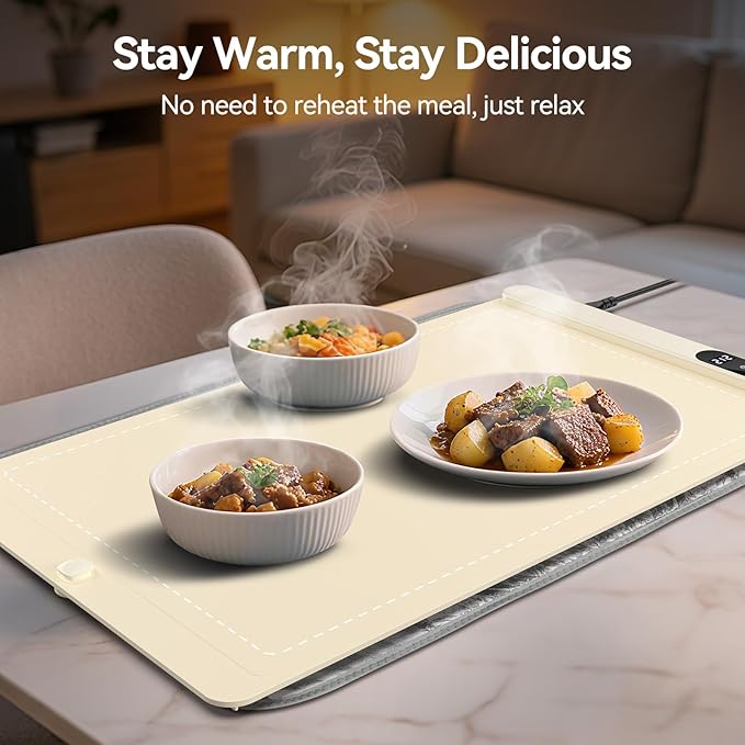 Food Warming Mat, Silicone Electric Warming Tray with 6 Adjustable Temperature, Full Surface Heating, Portable Roll Up Heating Mat with Heat-resistant Pad, Kitchen Food Warmer Pad for Buffets Party