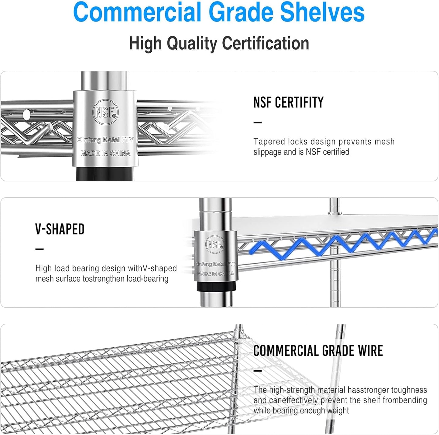 5 Tier NSF Metal Shelf Wire Shelving Unit, 6000lbs Capacity Heavy Duty Adjustable Storage Rack with Wheels & Shelf Liners for Commercial Grade Utility Steel Storage Rack , 82"H x 48"L x 24"D - Chrome