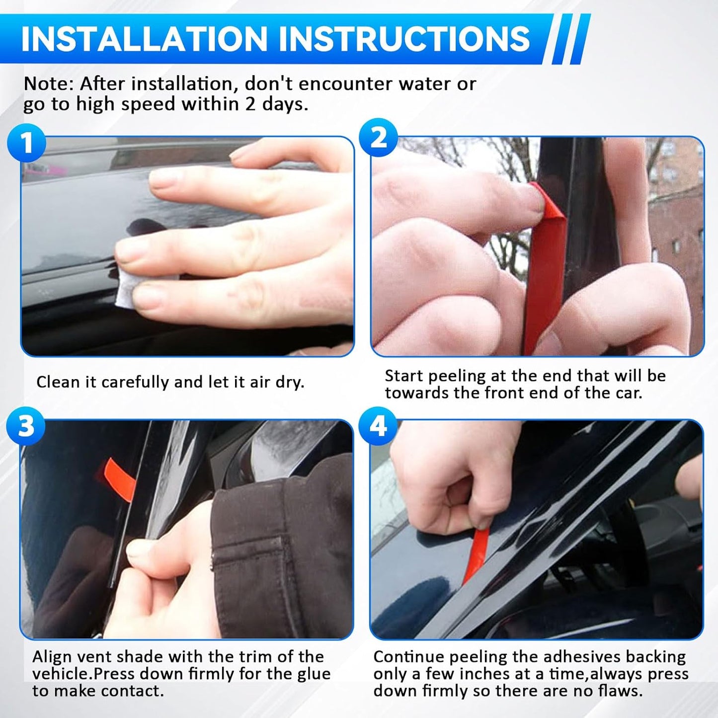 4pcs Front+Rear Smoke Tint Sun/Rain Guard Outside Mount Tape-On Vent Window Visors Compatible with 10-17 Terrain