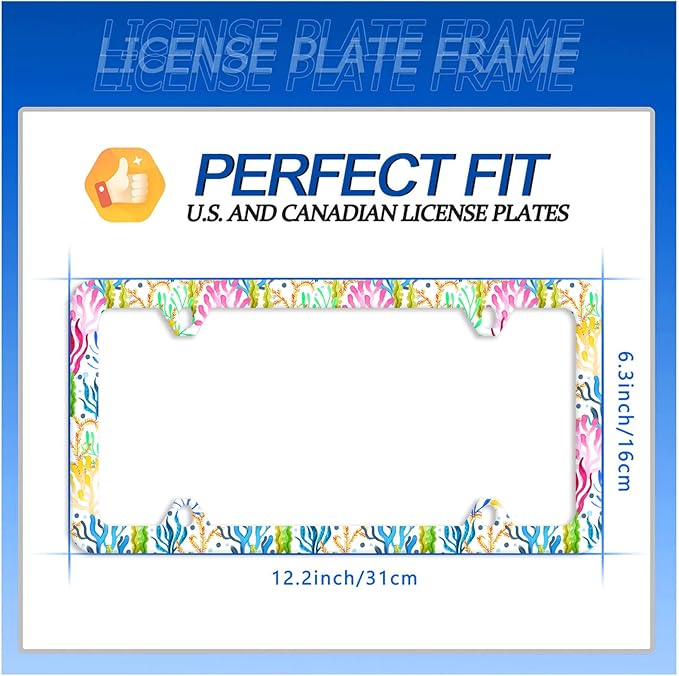 Colorful Corals Flag License Plate Frame License Plate Stainless Steel Auto Parts Funny License Plate Decorative with Screws Size 12.3" x 6.3" for Men Women