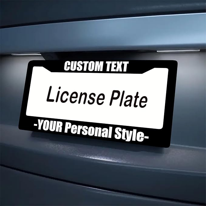 Custom Personalized License Plate Frame - Add Text 2 Pack Black Custom License Plate Frame with Standard Us Canada Vehicles 12.3 X 6.3in