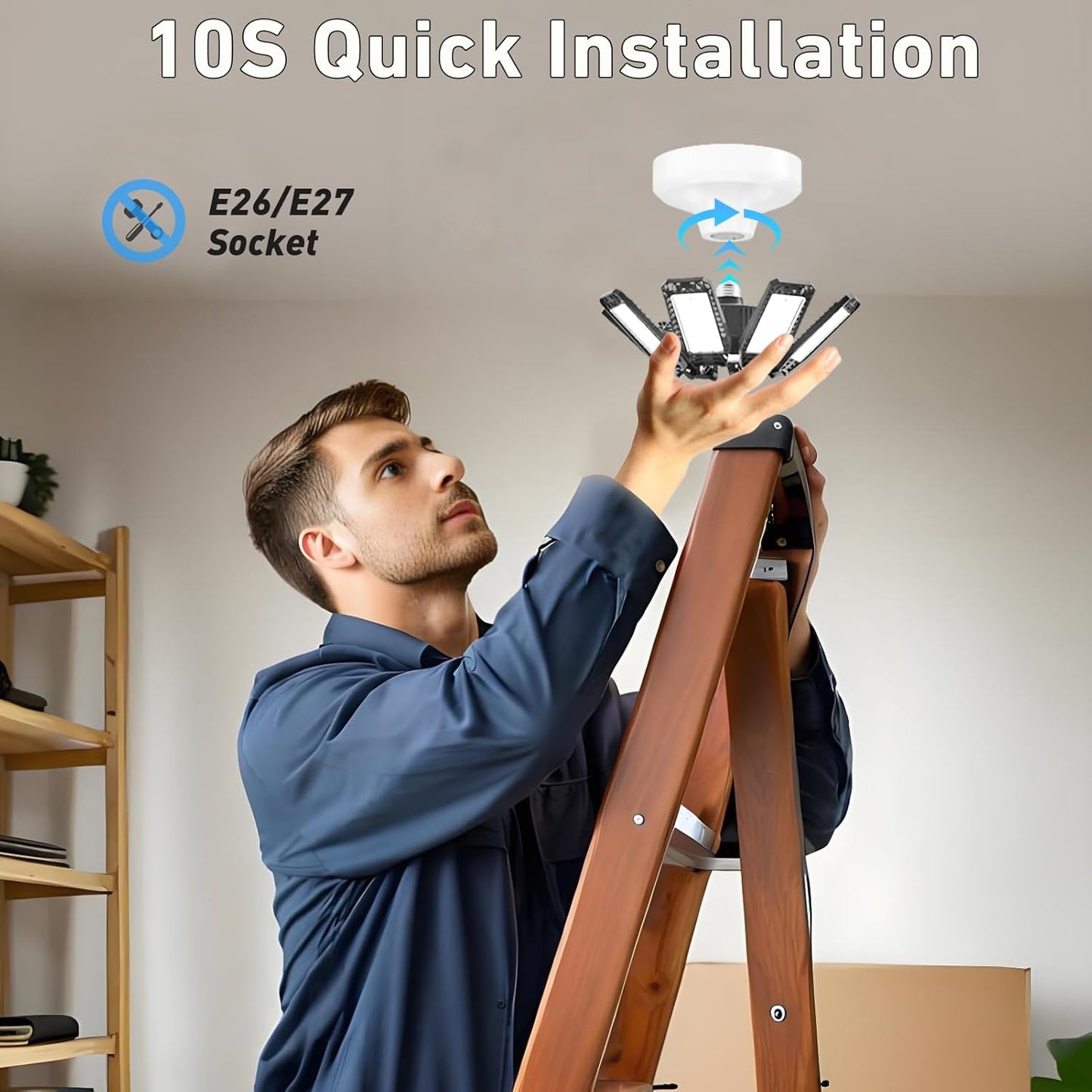 Garage Light 4 Pack - 240W 24000LM 6500K Garage Lights Ceiling LED with 8+1 Deformable Panels, E26/E27 Screw Socket in LED Shop Light for Workshop, Basement, Gym, Barn, Warehouse etc Bay Lighting