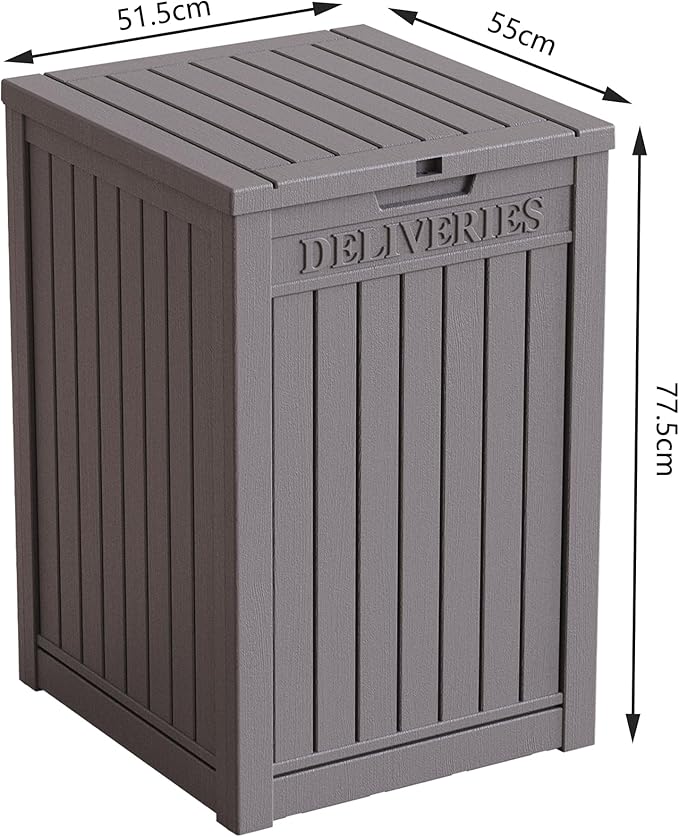 55 Gallon Coffee Resin Deck Box - Lockable, Rust-Resistant Outdoor Storage for Gardens & Patios - Waterproof Bench-Style Box with Handles