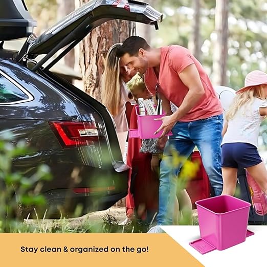 Car Trash Can 2L with Stability Wings & Velcro for Extra Stability ??Magic Strip & Clip for Fabric & Rubber Mats ??Durable Plastic, Easy Pull Trash Bags Included ??Pink