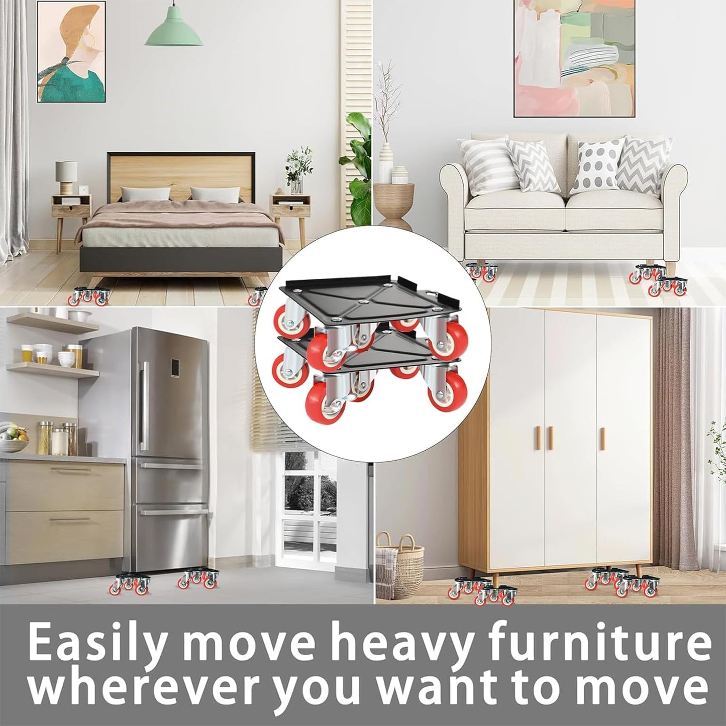 Furniture-Dolly-Furniture-Movers-with-5-Wheels, Furniture Sliders Large Size Carbon Steel Panel Lifter Tool for Moving Heavy Furniture, Furniture Dollies with 2 Brakes, Max Capacity 3335 Ibs