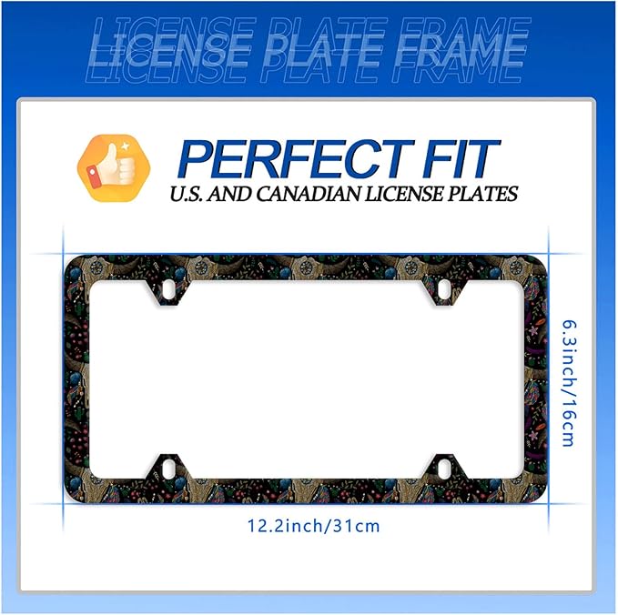 Cow Skull License Plate Frame License Plate Stainless Steel Auto Parts Funny License Plate Decorative with Screws Size 12.3" x 6.3" for Men Women