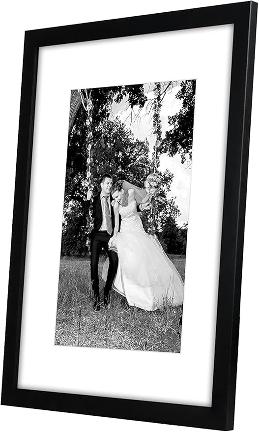Americanflat 12x16 Picture Frame with Shatter-Resistant Glass - Set of 4 - Use as 8x12 Frame with Mat or Display 12x16 Photo Without Mat - Signature Collection - Picture Frames for Wall - Black