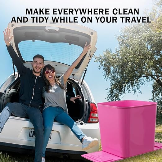 Car Trash Can for Vehicles Leakproof Compact Garbage Bin w/ Stability Flap, Anti-Slip Base, Portable Trash Holder for Cars, Trucks, SUVs, Minivans Compact, Easy to Clean Auto Container Organizer Pink
