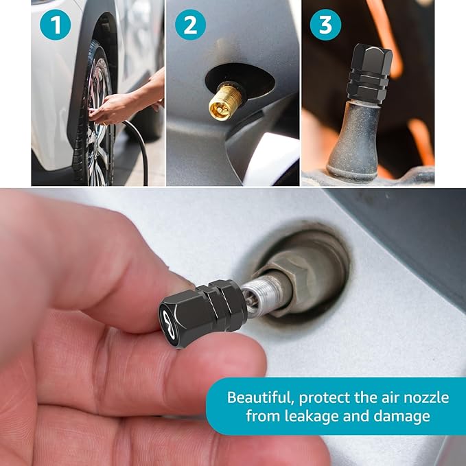 4 Pcs Car Tire Valve Caps for Infiniti G35 G37 Q50L QX50 Q50 QX56 Q60 QX60 QX70 Q70L QX80, Alloy Metal Valve Caps for Car Tires Leak-Proof Auto Tyre Air Cap Dust Cover, Screw-On Easy Grip