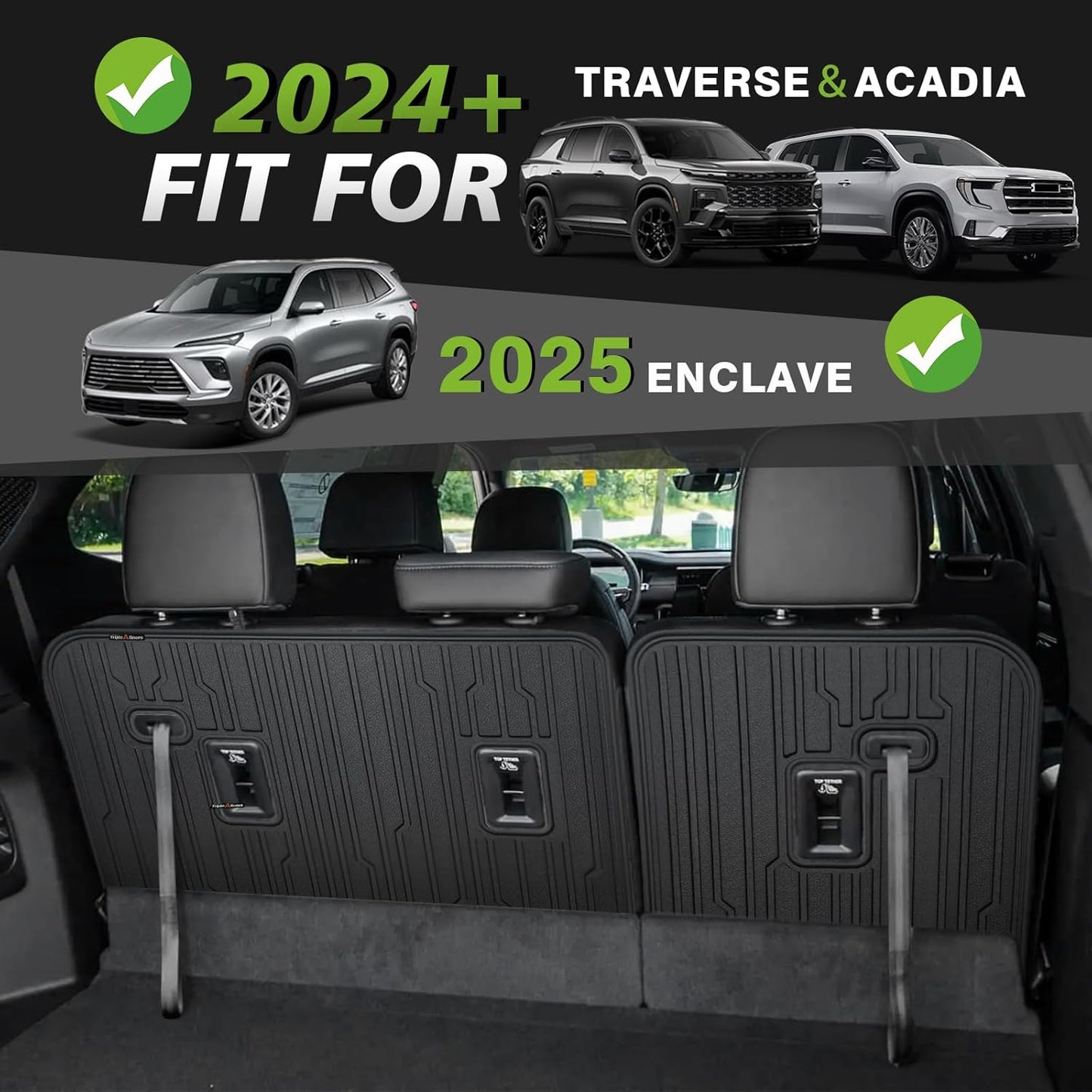 TripleAliners Backrest Mats All Weather Liners Compatible with 2024+ GMC Acadia/Chevy Traverse & 2025 Buick Enclave TPE Third Row Seats Back Cover