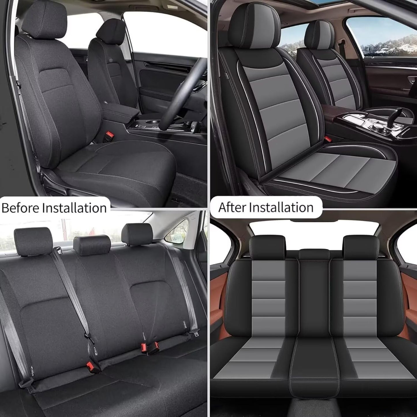 YORKNEIC Leather Car Seat Covers Fit for Hyundai Kona 2018-2025: 5 Seats Full Set Seat Covers - Waterproof Auto Seat Protector Compatible Airbag (Black&Grey)
