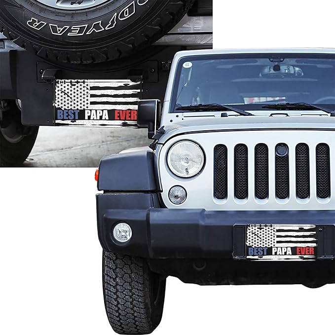 Front License Plate Father's Day Best Papa Ever Vanity Plates Aluminum Metal Decorative Car Tag American Flag Novelty License Plate Cover for Men Women 6 * 12 in (4 Holes)