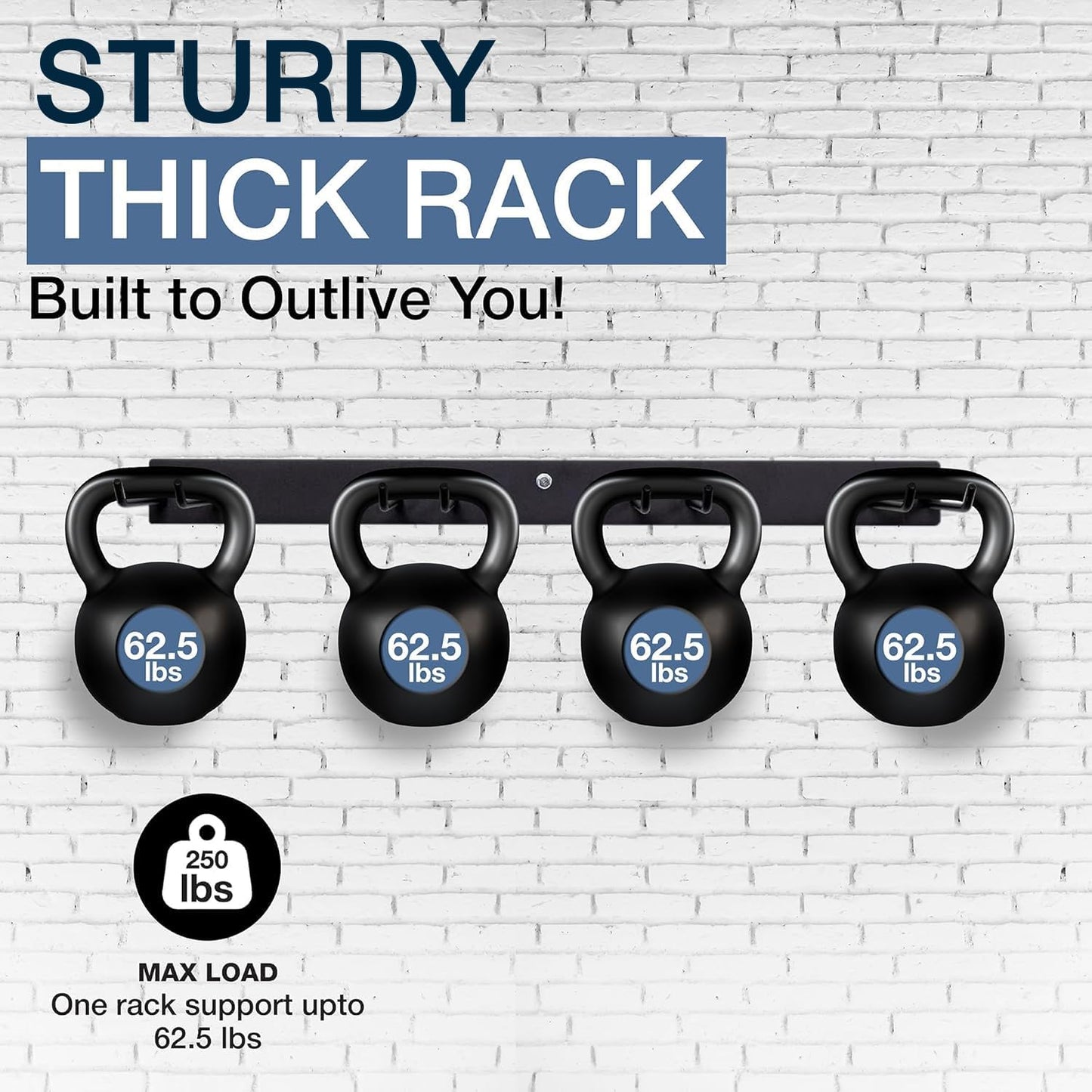 StoreYourBoard Wall-Mounted Rack With 4 Garage Hooks – Heavy-Duty Steel Holder Garage & Garden Storage for Shed, Workshop, or Home Organization – For Rakes, Shovels, Tools & More – 2 Pack, Black