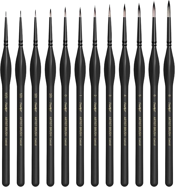 JUSART Detail Paint Brushes Set, 12 PCS Fine Tip Model Miniature Paint Brushes for Fine Detailing - Acrylic, Watercolor, Oil, Models, Rock Painting & Paint by Number - Triangular Handles (Black)