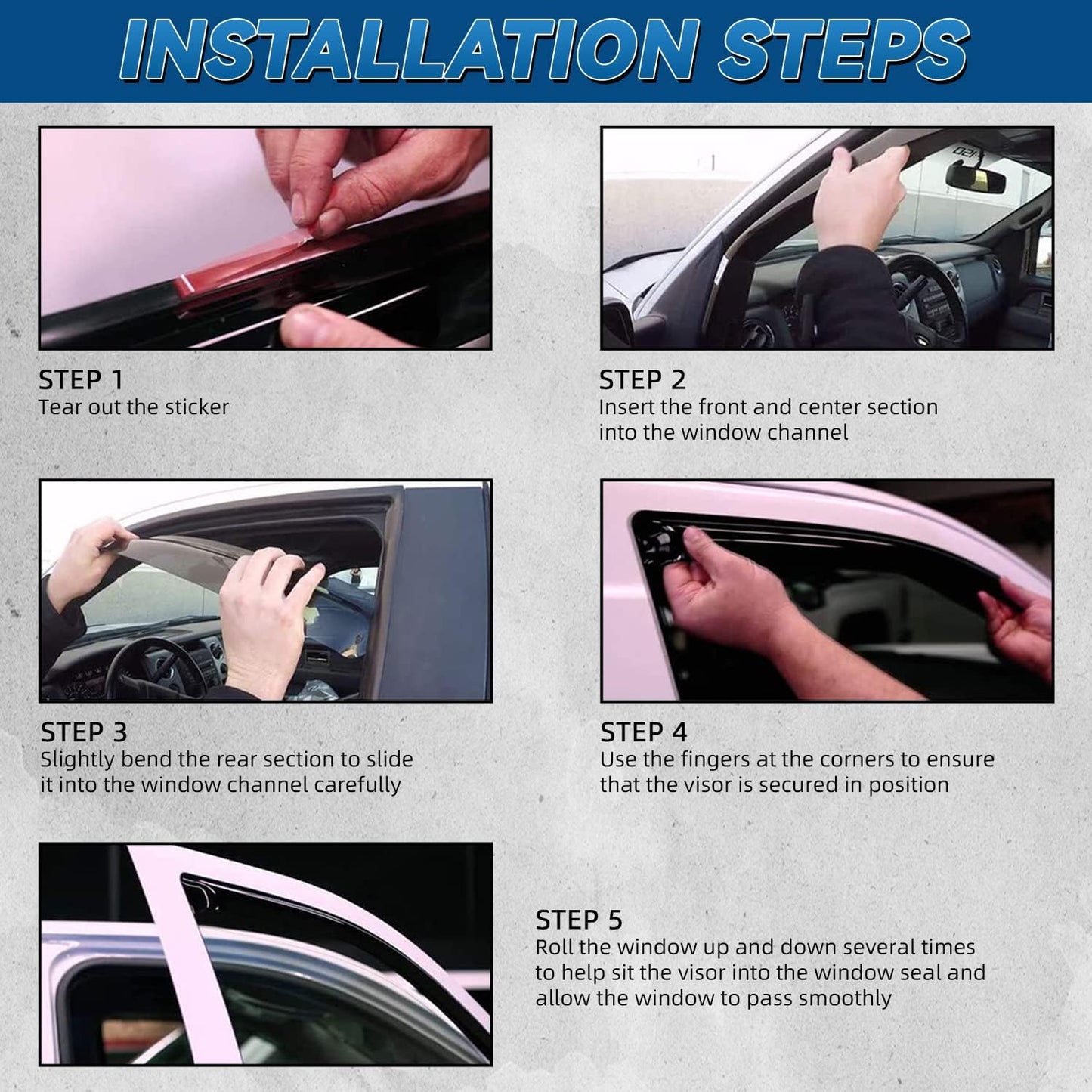 Set of 2 in Channel Front Doors Smoke Sun/Rain Guard Wind Deflector Tape-On Acrylic Window Visors Compatible with 1993-2011 Ranger 1994-2010 B2300/B2500/B3000/B4000 Regular & Extended Cab