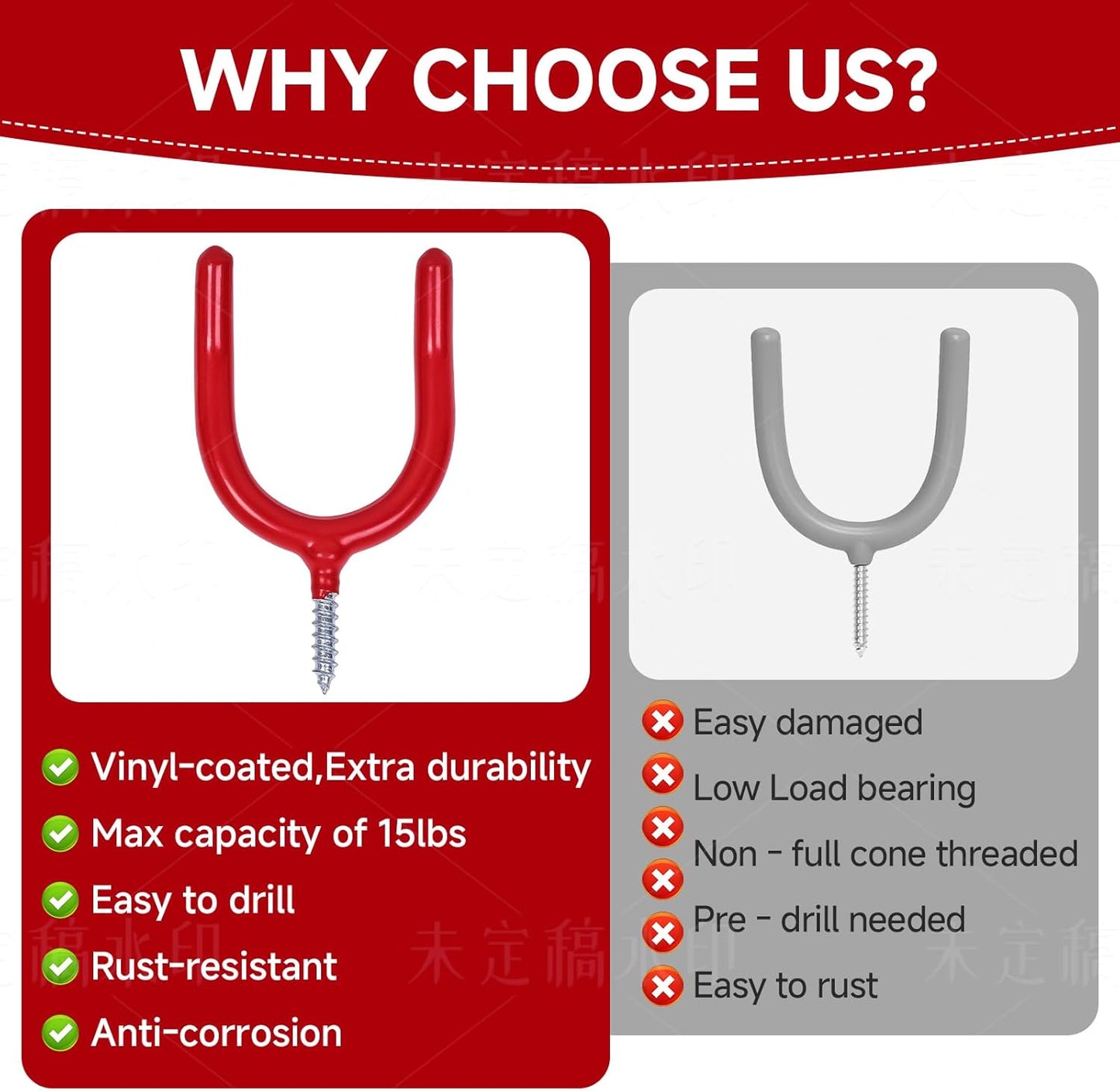 Lian.Ripple.Lian16 PackGarage Storage System Steel U Hooks with Anti-Slip Coating Home Improvement and Organization Screw in Hooks Easy Wall Mounting Heavy Duty Bike and Ladder (Red, 16 Pack)