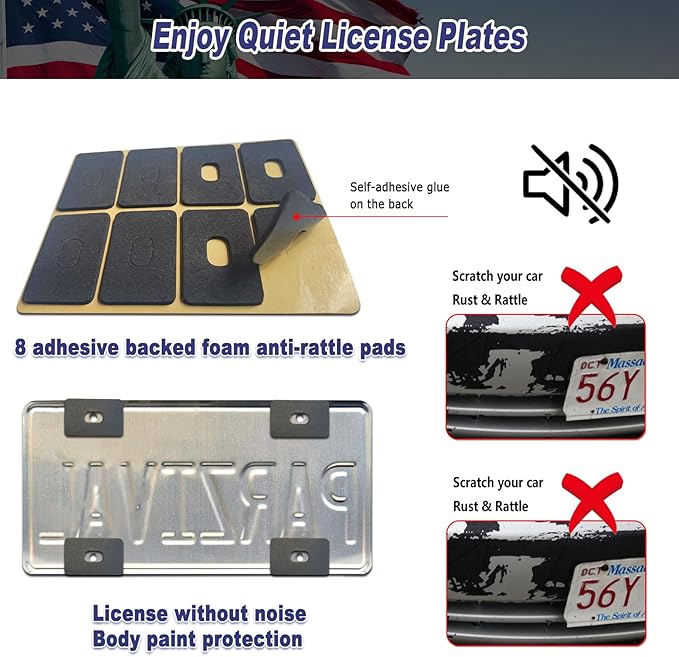 BGGTMO American Flag License Plate Frames- 2 Pack Black Grey Patriotic USA Aluminum Car Tag Holder Cover for Front Rear, with Screws Caps