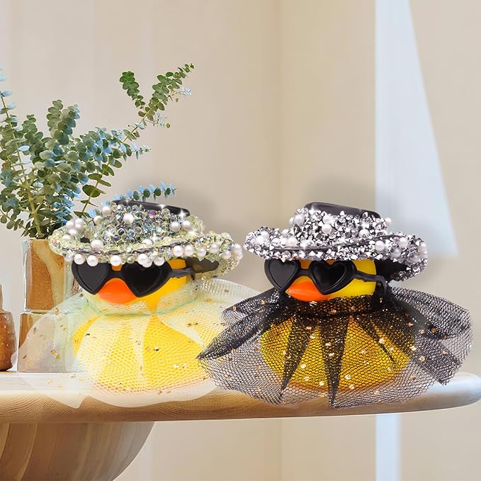 Car Rubber Duck Ornament Cute Duck Car Dashboard Decoration Accessories with Mini Hat Sunglasses and Skirt(AA8)