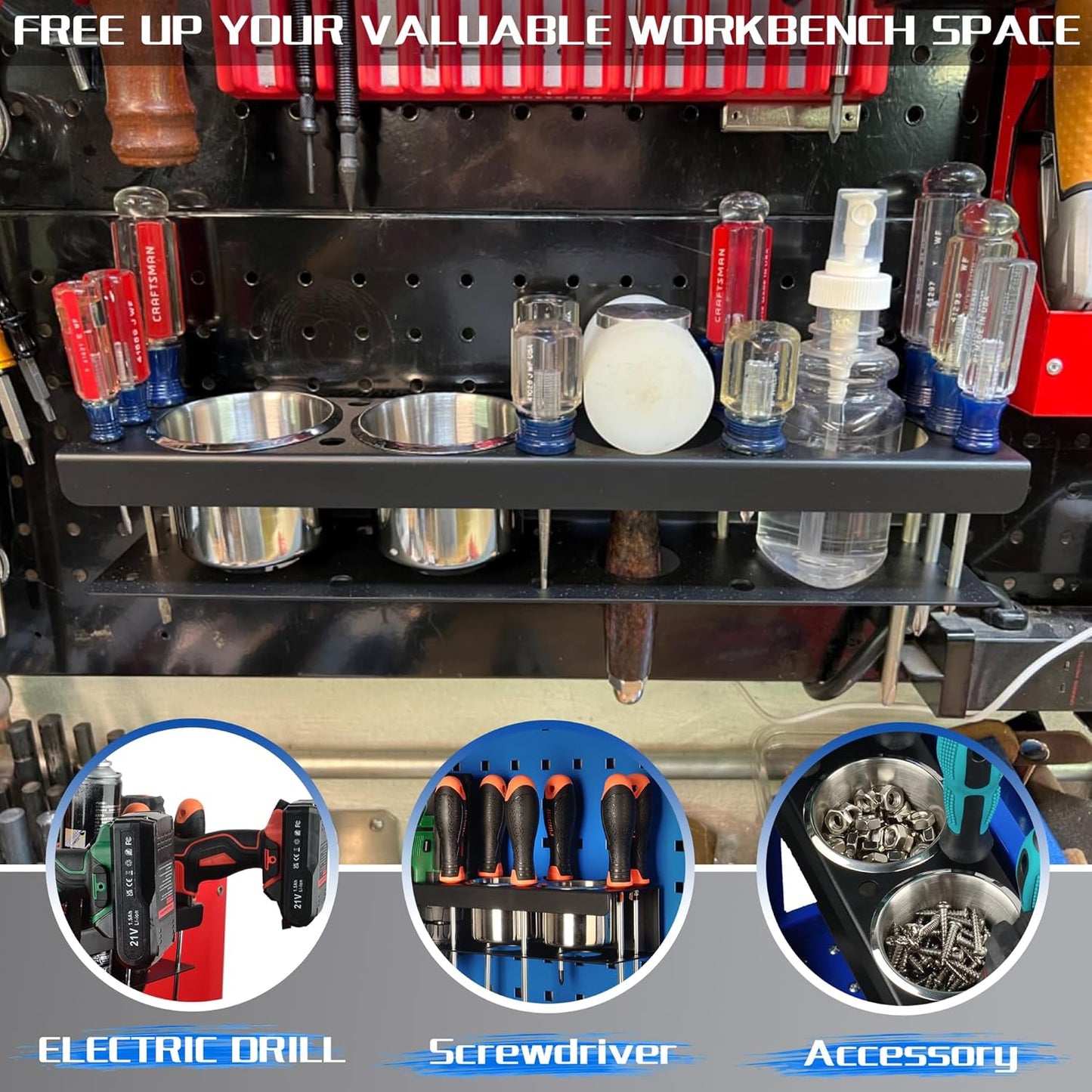 ULIBERMAGNET Power Tool Organizer Rack,Magnetic Heavy Duty Drill Holder,Wall Mount Metal Tool Rack with Screwdriver,Cordless Drill,Utility Rack for Warehouse,Garage,Toolbox