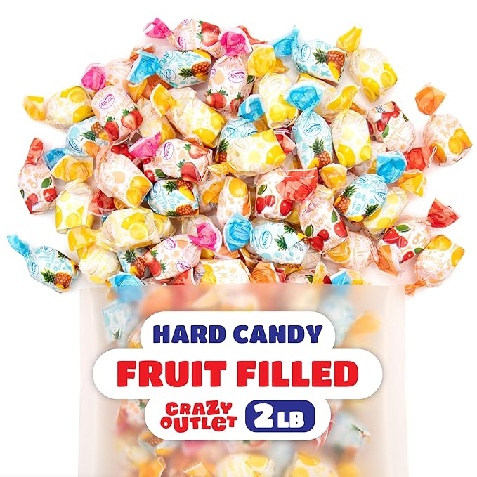Arcor Fruit Filled Hard Candy - 2 Pound Bag - Bulk Bon Bons Candy with Pineapple, Strawberry, Orange, Cherry, and Lemon Flavors - Individually Wrapped Assorted Fruit Candy