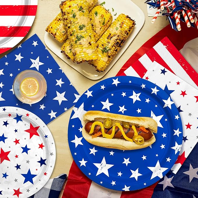 4th of July Party Supplies Set-American Patriotic Theme for Independence & Election Day Decorations, Includes Dinner & Dessert Plates, Napkins- for Patriotic & 4th of July Party Decorations-48 Guests