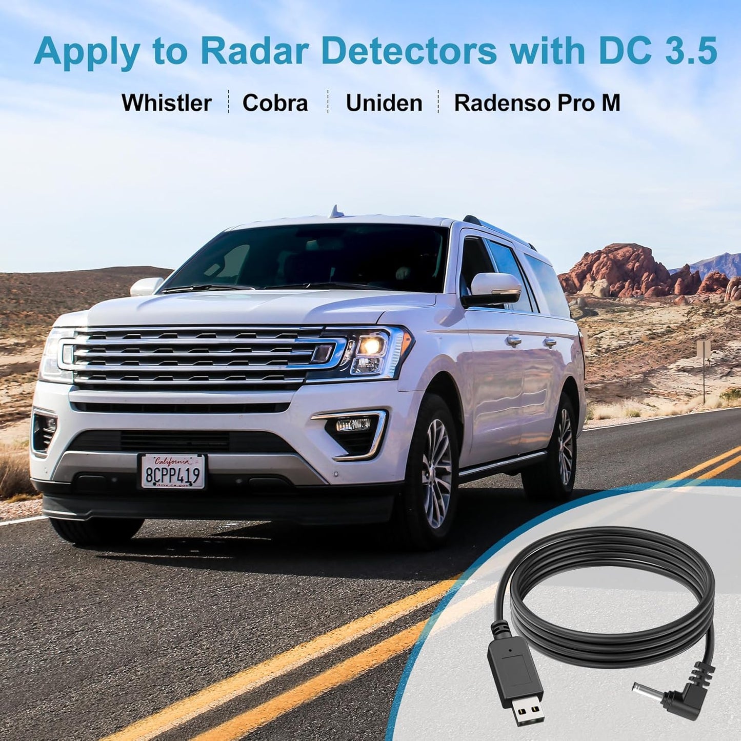 Radar Detector Cable, USB to DC3.5 Plug Cord,Replacement Radar Detectors Power Cable for Cobr RAD 350 380 450 480i Uniden DFR1 DFR3 DFR5 Whistler Radenso Pro M Radar Detector (DC3.5-3.3FT)
