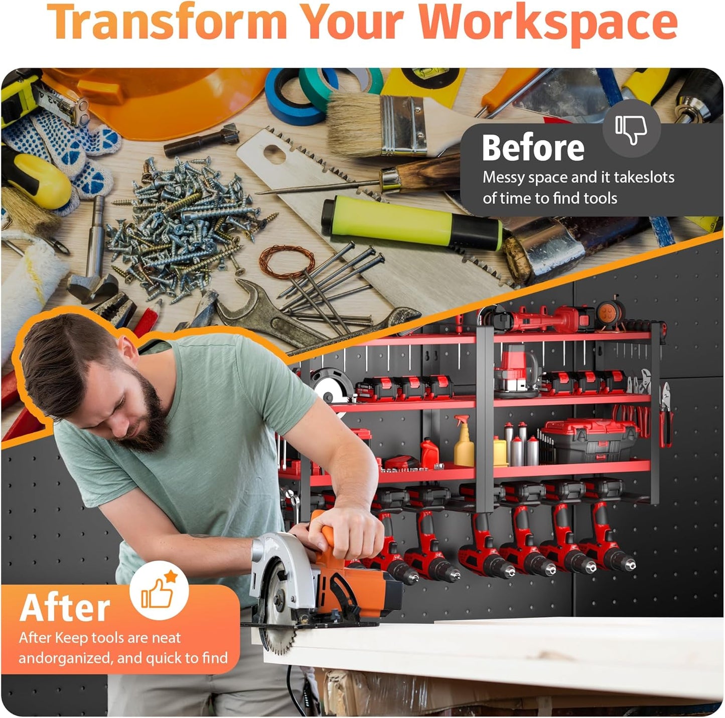 Power Tool Organizer Wall Mount, 4 Layer Drill Holder Wall Mount, Heavy Duty Tool Rack, Garage Tool Organizers and Utility Storage Rack for Drill Holder Charging Station, Perfect for Father's Day Gift