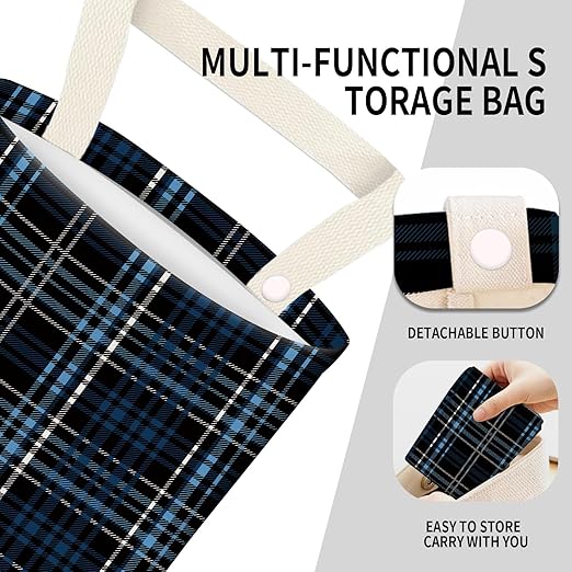 Car Garbage Can, Seat Back Hanging Cute Car Trash Can Bag, Car Organizer and Storage Bag for Travelling, Outdoor Luxury Blue Black Plaid
