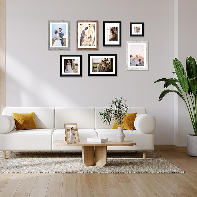 10x14 Picture Frame Set of 4, Made of Glass and Natural Oak Wooden Frame, Display 8x12 Pictures with Mat or 30 x 40cm Diamond Painting Art without Mat for Wall Mounting, Gallery Photo Frames