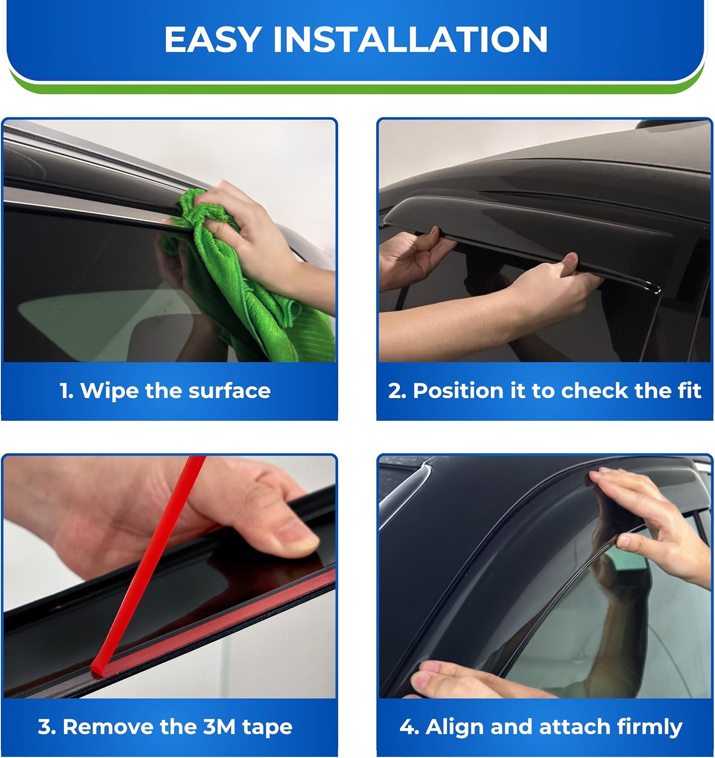 KPY Window Visor Compatible with Honda Civic Sedan 2006-2011, 4PC Rain Guard Side Window Vent Deflectors Tape-On Mugen Style, 2006 2007 2008 2009 2010 2011