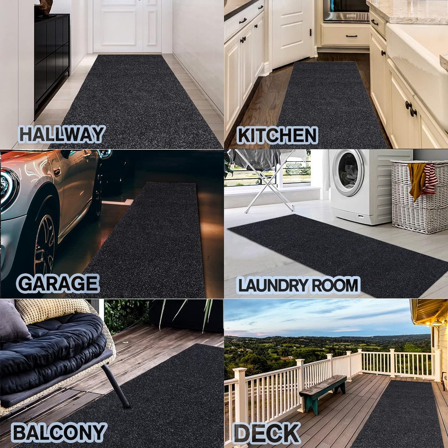 Custom Size Backed Non-Slip Area Rugs Runner, Easy Clean, Waterproof Runner Rugs for Hallway Entryway, Kitchen, Laundry, 4FT x 66FT, Black