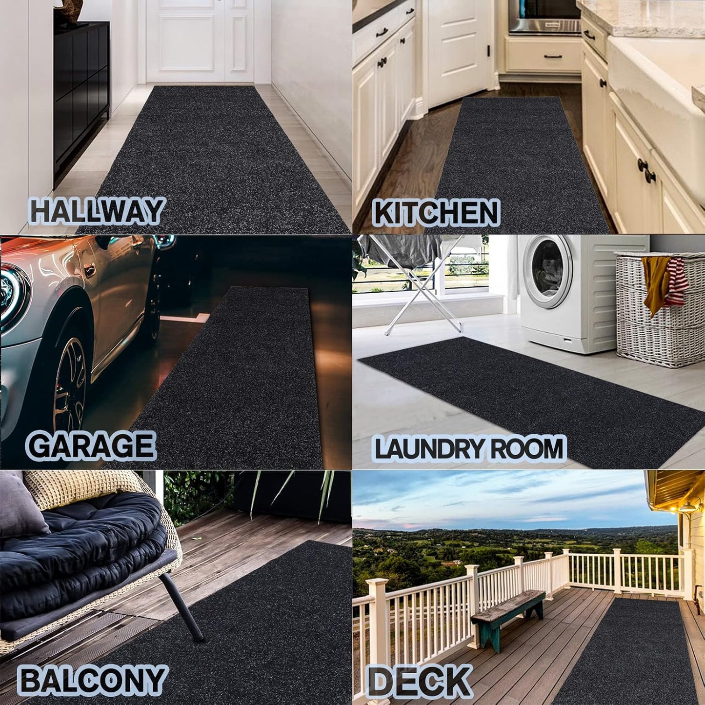 Custom Size Backed Non-Slip Area Rugs Runner, Easy Clean, Waterproof Runner Rugs for Hallway Entryway, Kitchen, Laundry, 4FT x 61FT, Black