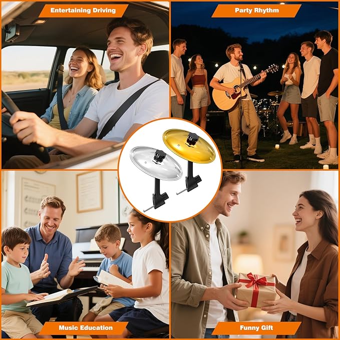 2 Pack Car Cymbal Air Vent, Mini Drum Crash Cymbal Set with Drum Stick, Funny Musical Instruments Gadget for Drummer Music Lovers Gift, Compact Durable Car Accessory for Most Vehicles(Silver & Gold)