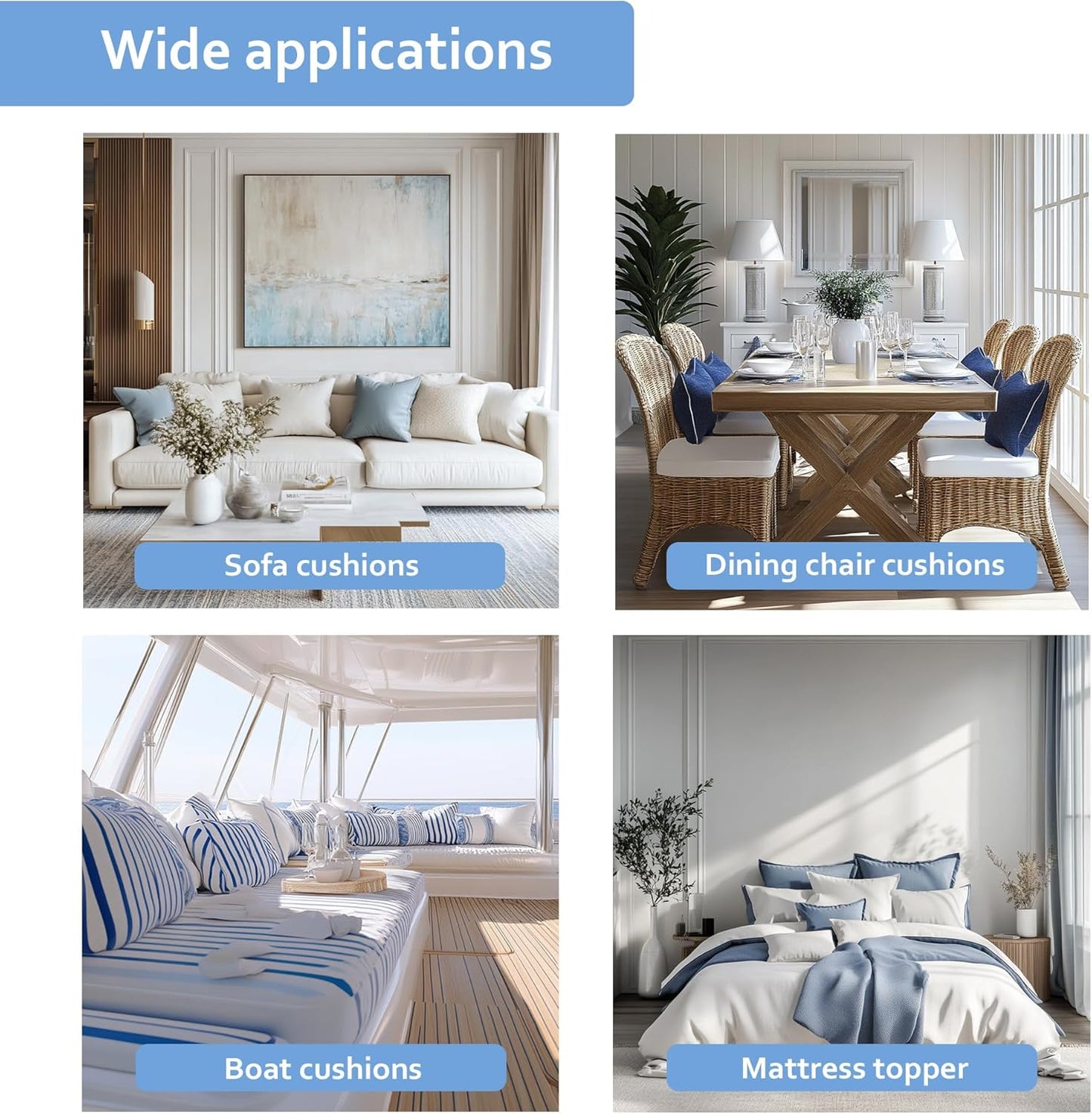 GoTo Foam 4" Height x 24" Width x 72" Length 36ILD (Semi-Firm) Upholstery Cushion Made in USA