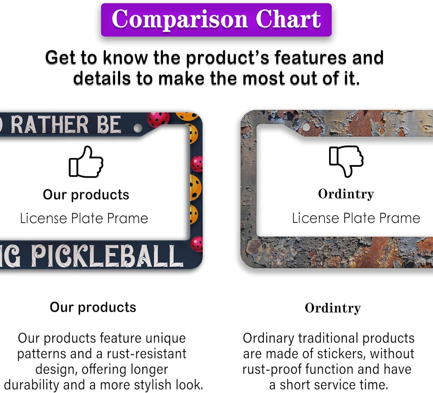 Front License Plate Bracket Multicolor License Plate Frames I'd Rather Be Playing Pickleball Universal Aluminum Car Accessory 2 Pack with Screw Covers Set