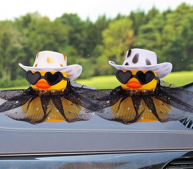 Rubber Duck Ornament - Cute Duck Car Dashboard Decoration Accessories with Mini Hat Sunglasses and Skirt