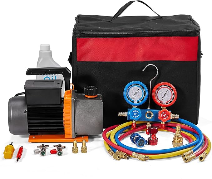 SUNROAD HVAC Air Vacuum Pump Set, 4.5 CFM 1/3HP A/C Refrigeration AC Manifold Gauge Kit for R410A R134a R12 R22 R502 Auto Air Conditioning Refrigeration Recharging