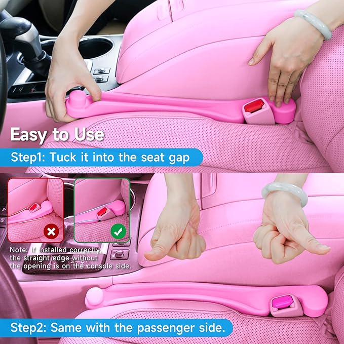 Car Seat Gap Filler Set of 2, Soft Foam Multifunctional Seat Side Gap Filler with Organizer & Hook Function, 3in1 Gap Stopper Universal Fit Car SUV Truck Fill The Gap Between Seat & Console(Pink)