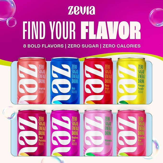 Zevia Zero Sugar Energy Drink, Classic Variety Pack, 12 oz Cans (12-Pack) – Naturally Sweetened, Non-GMO Project Verified, Gluten-Free, Vegan