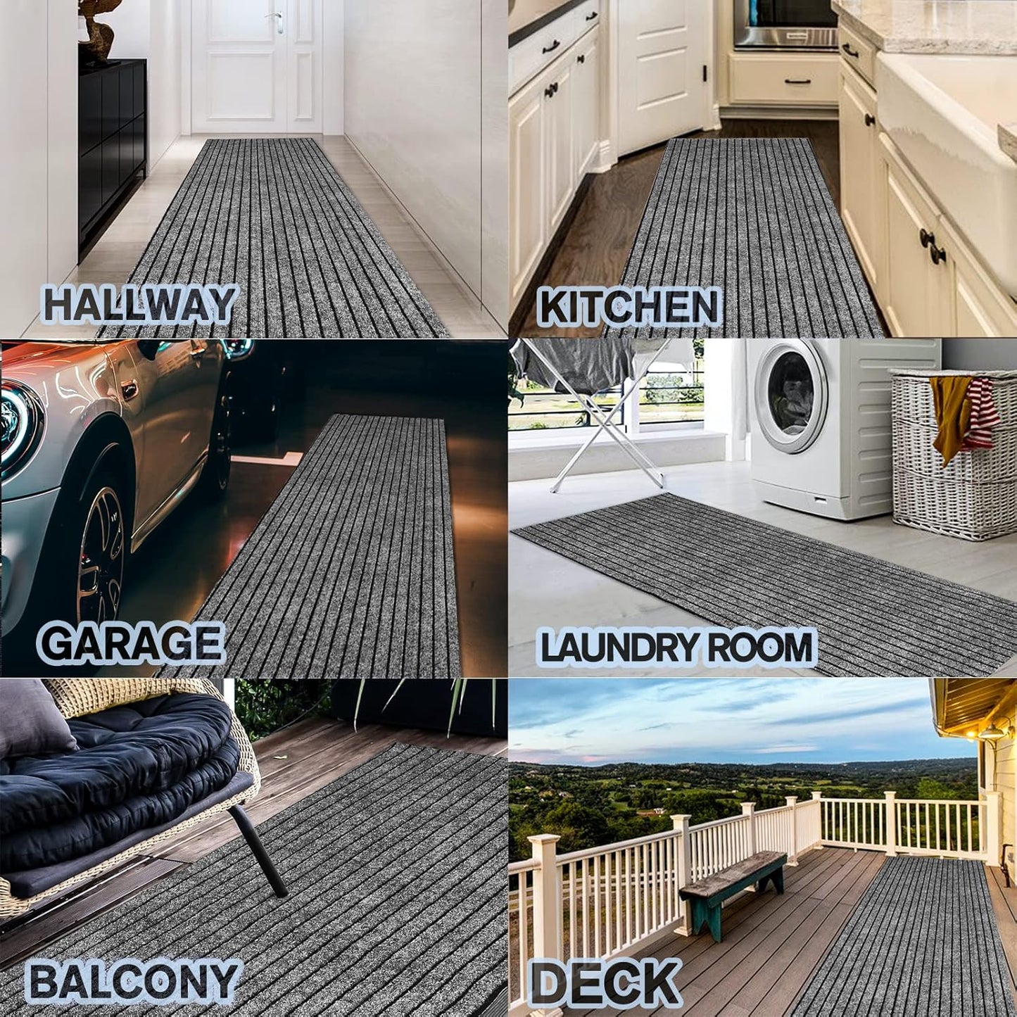 Custom Size Backed Non-Slip Area Rugs Runner, Easy Clean, Waterproof Runner Rugs for Hallway Entryway, Kitchen, Laundry, 4FT x 37FT, Gray Stripe