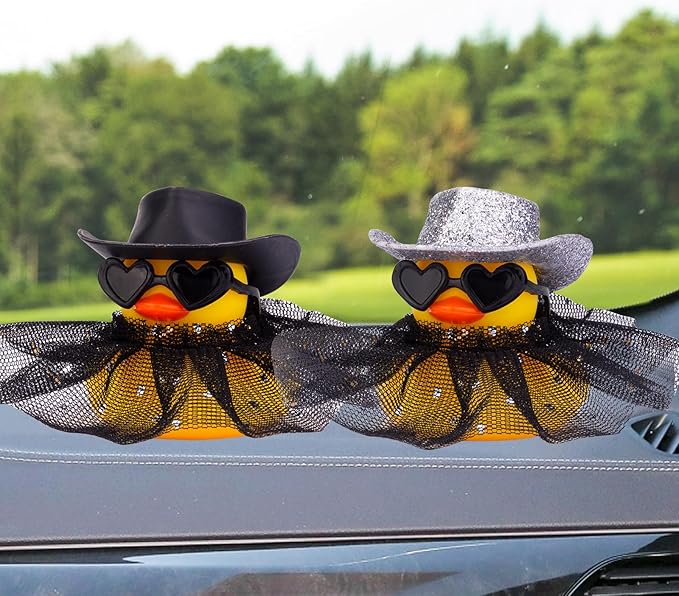 Car Rubber Duck Ornament Cute Duck Car Dashboard Decoration Accessories with Mini Hat Sunglasses and Skirt for Car Dashboard Decoration Accessories(C3)