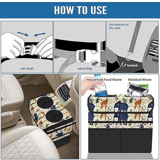 Car Trash Can Giraffe Animals Large Storage Garbage Can with Lid Hanging for Back Seat Leakproof Automotive Vehicle Trash Bin