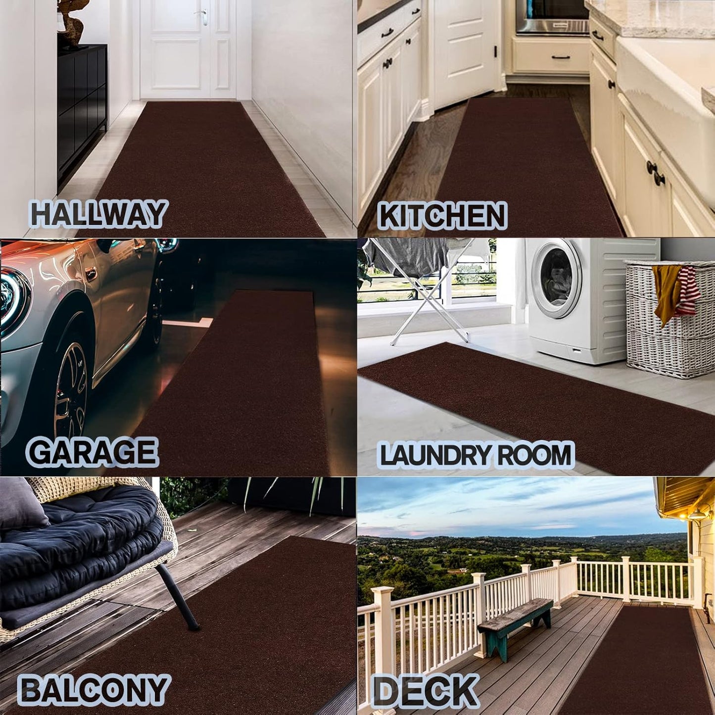 Custom Size Backed Non-Slip Area Rugs Runner, Easy Clean, Waterproof Runner Rugs for Hallway Entryway, Kitchen, Laundry, 3FT x 14FT, Brown