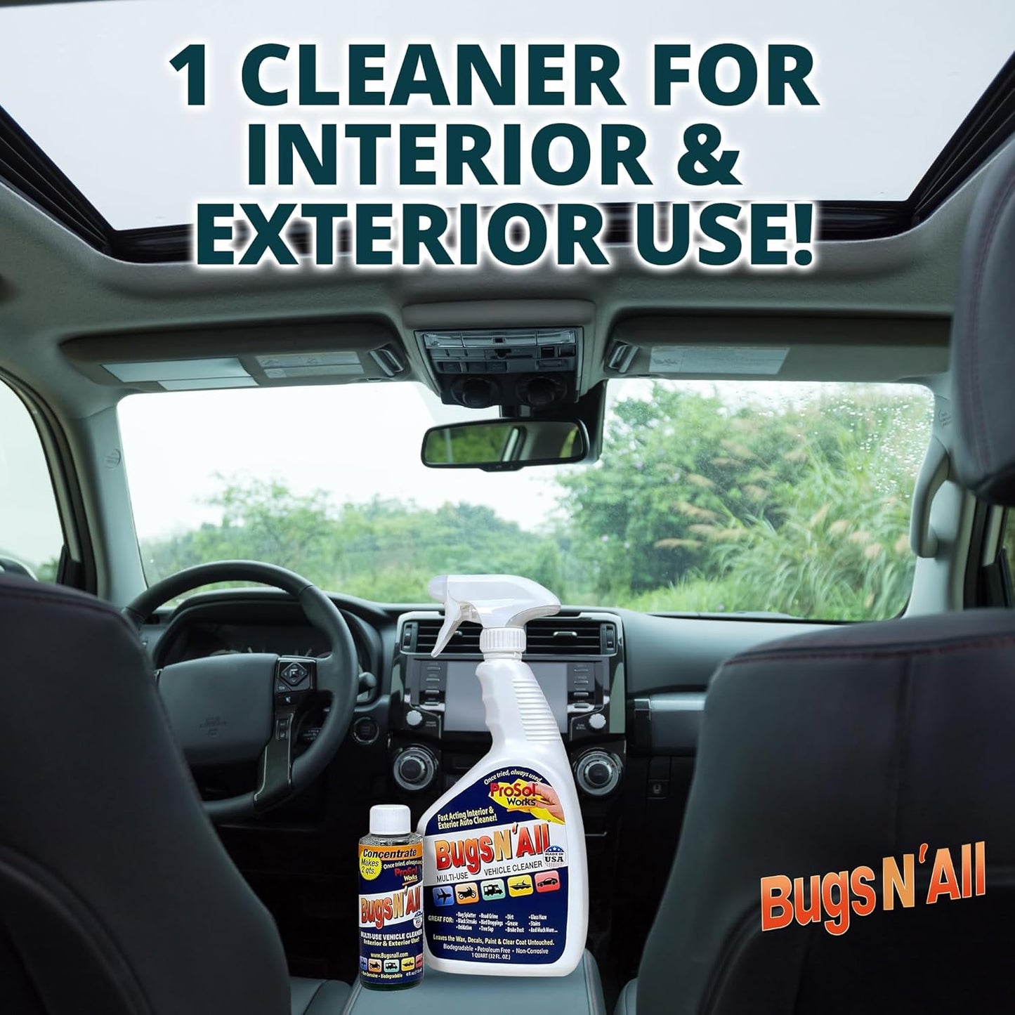 Bugs Nβ All Multipurpose Car Cleaner & Degreaser - Bug & Tar Remover Concentrate 4 oz - Exterior Cleaner Safe for Car Paint, Metal, Chrome, Aluminum, Windows & Mirrors - w/Free 32 oz Spray Bottle