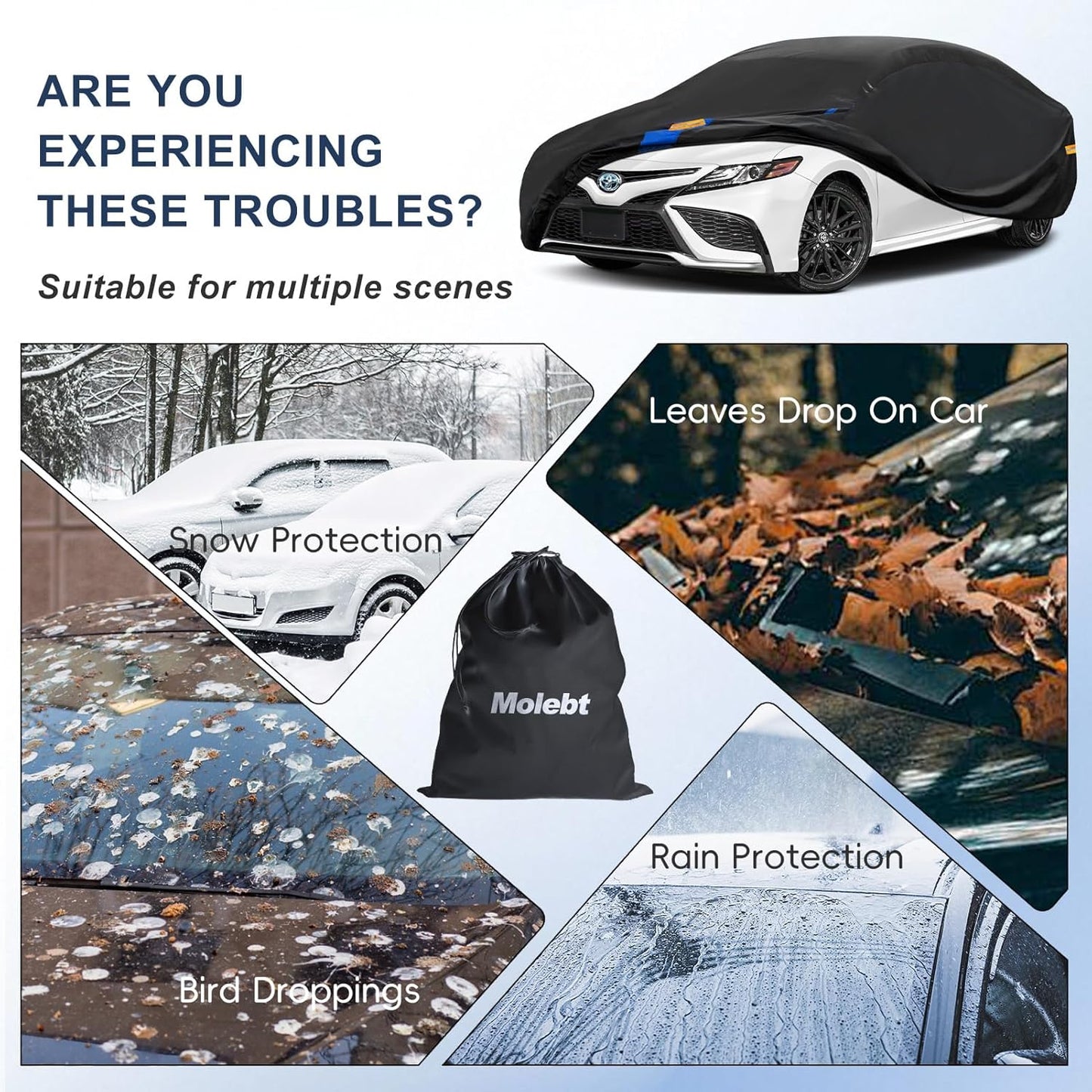 Car Cover Waterproof All Weather for Automobiles, Full Exterior Covers for Sedan & Coupe (186-193 inch) Universal Fit for Ford Mustang, Chevy Camaro, etc. Rain Winter Sun Snow Protection.